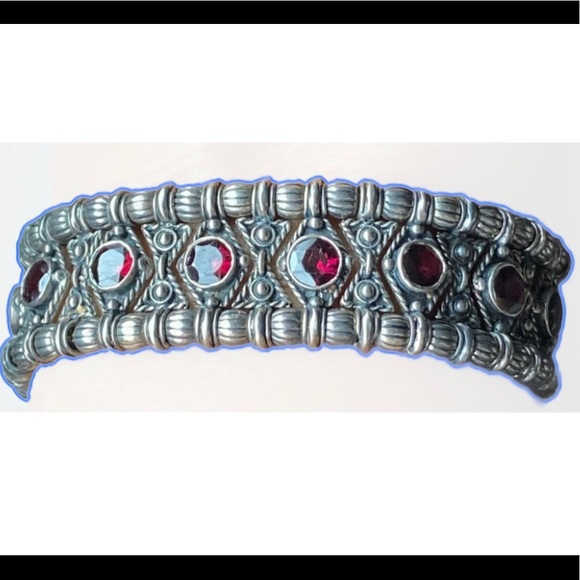 ❤️‍🔥2XHP❤️‍🔥VTG Gothic 925 Silver and Red Stone Bracelet - Picture 2 of 14